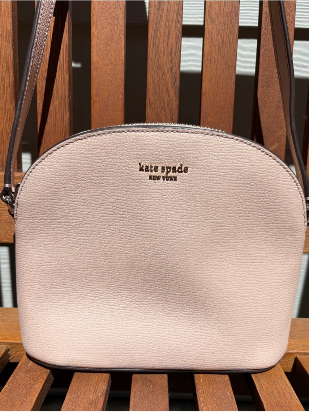 kate spade Pale Blush Dome Crossbody with Gold Logo Plate